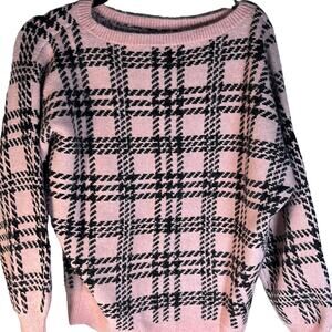 New Ann Taylor Frosted pink and Black Crewneck Long Sleeve sweater